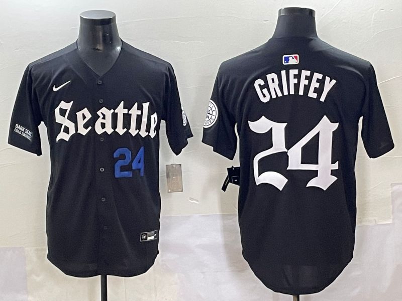 Men 2025 Seattle Mariners #24 Griffey Black Five generations Joint Name Nike MLB Jersey style 5->seattle mariners->MLB Jersey